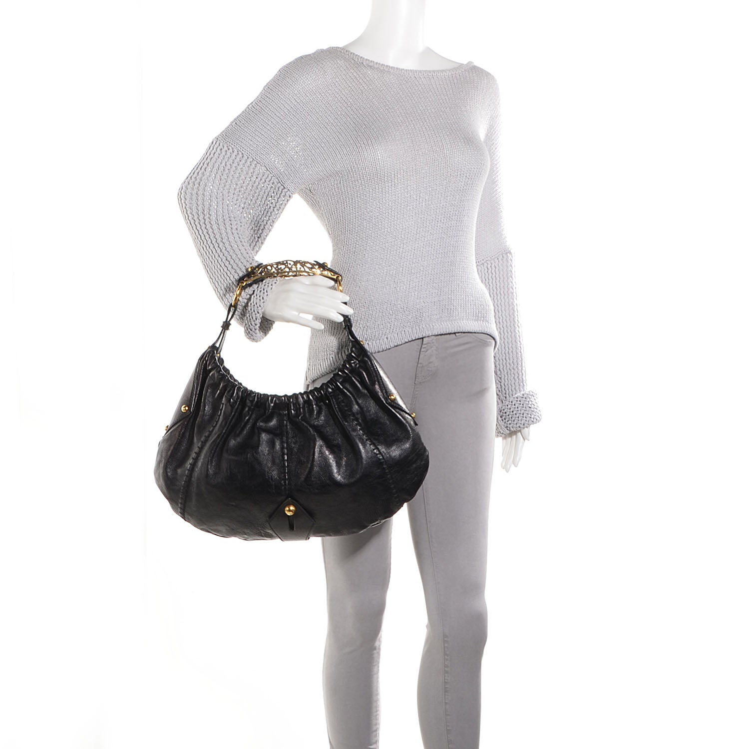 Saint Laurent Calfskin Vincennes Mombasa Hobo Black 2 of 7