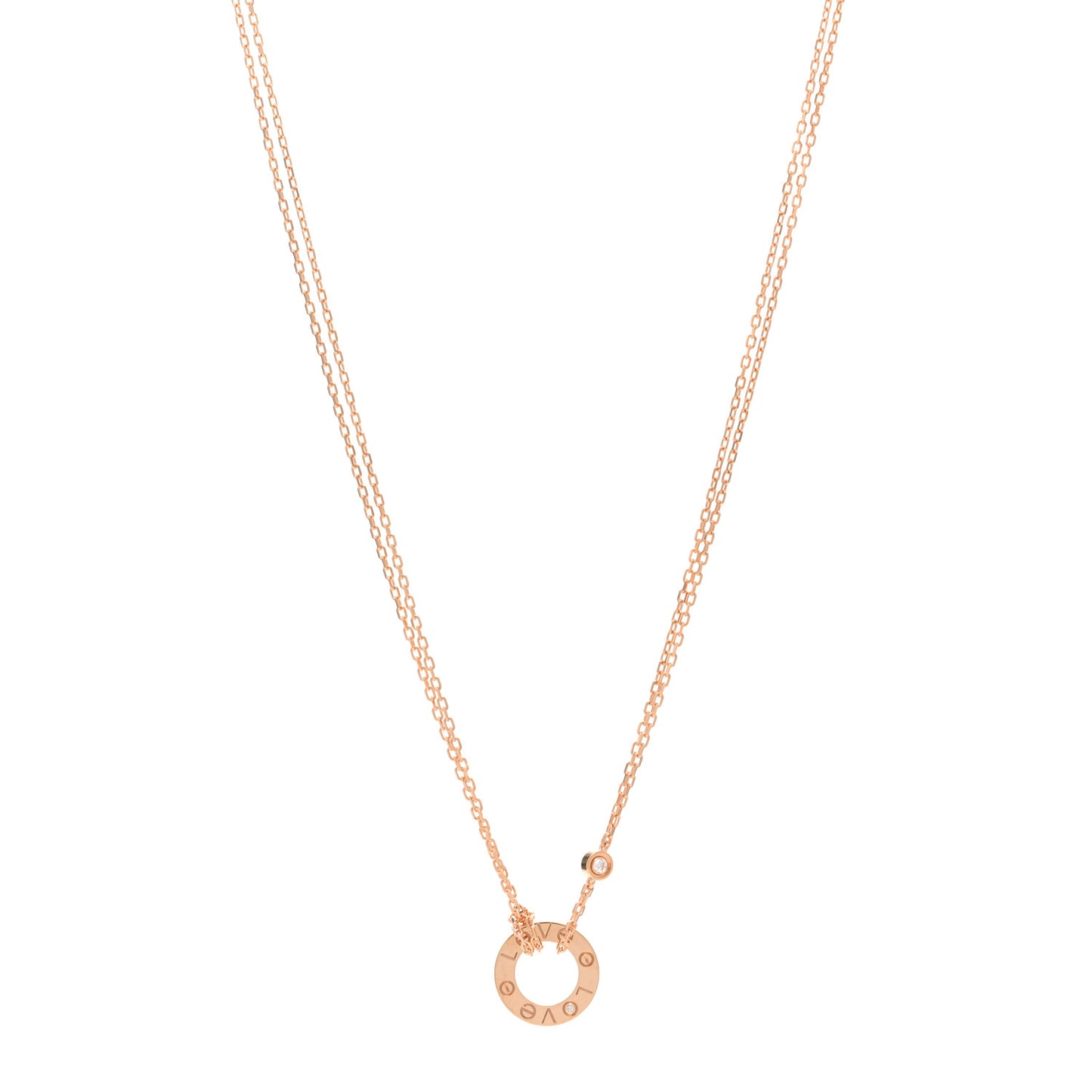 18K Pink Gold 2 Diamond LOVE Necklace