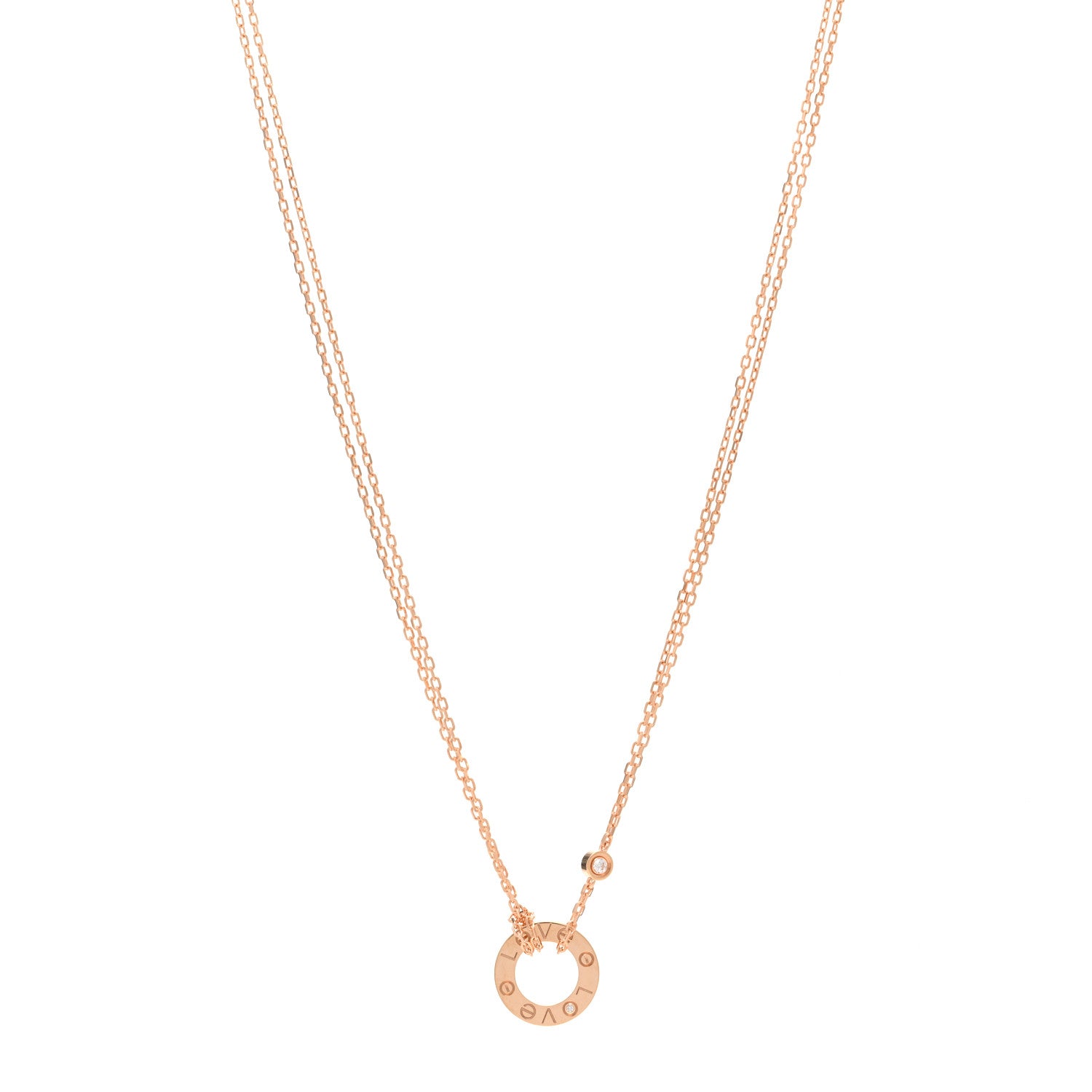 Cartier 18K Pink Gold 2 Diamond LOVE Necklace 1 of 4