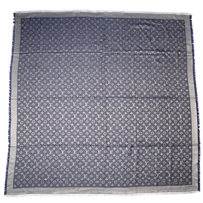 Louis Vuitton Wool Silk Monogram Denim Shawl Blue 3 of 5