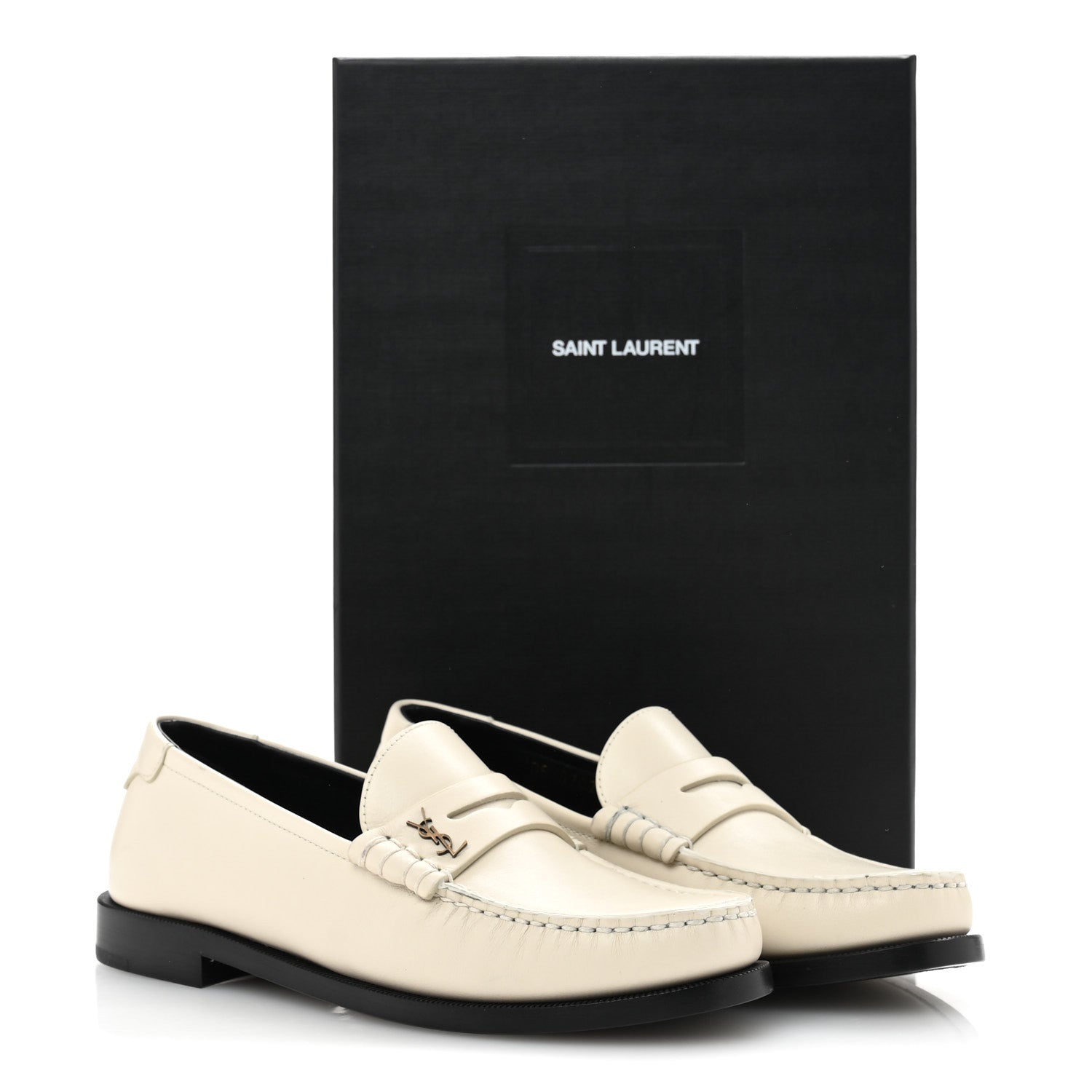 Saint Laurent Calfskin Penny Loafers 36.5 Pearl 10 of 10
