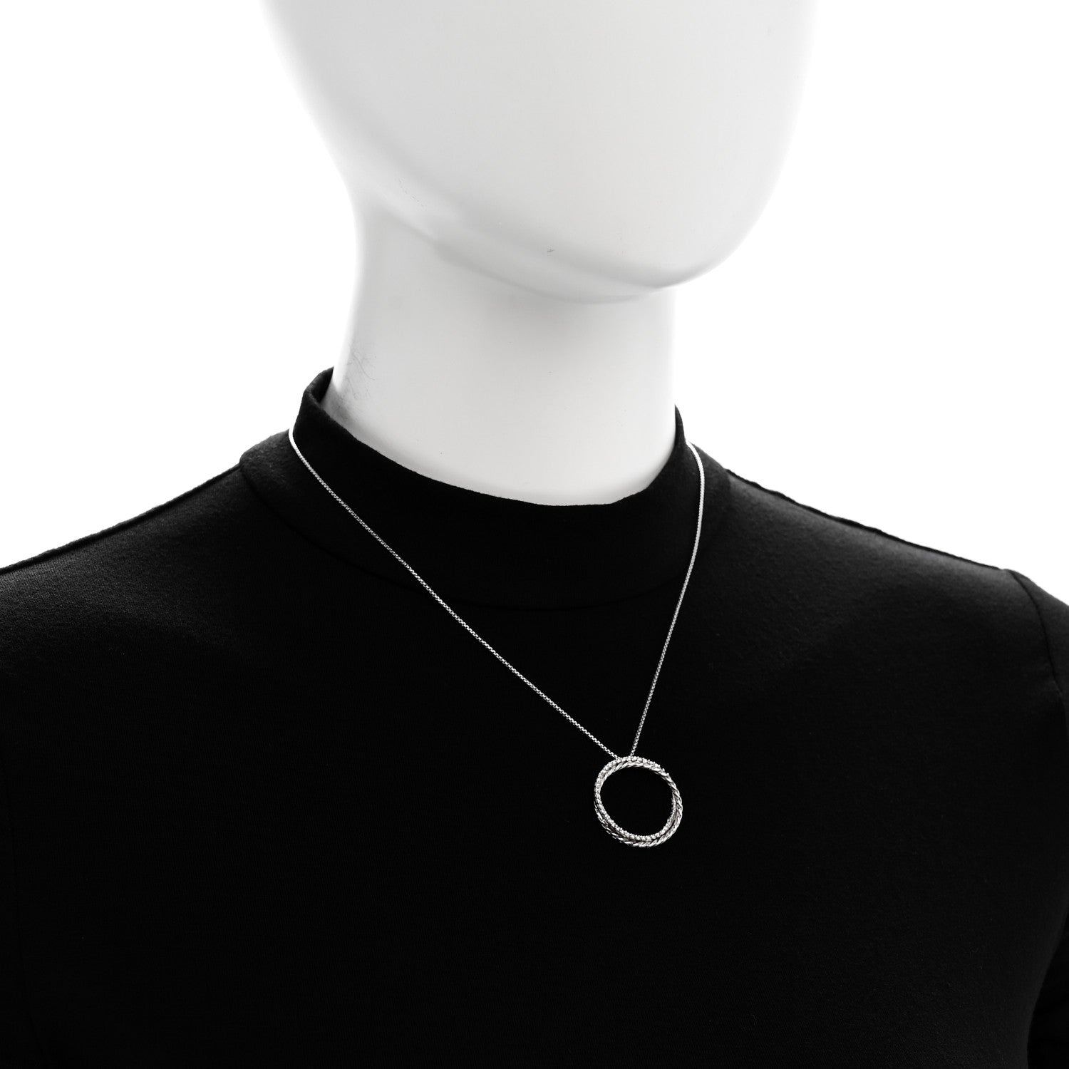 David Yurman Sterling Silver 14K White Gold Diamond Crossover Circle Pendant Necklace 2 of 6