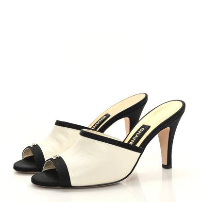 Chanel Lambskin Grosgrain CC Mules 36.5 Ivory Black 3 of 8