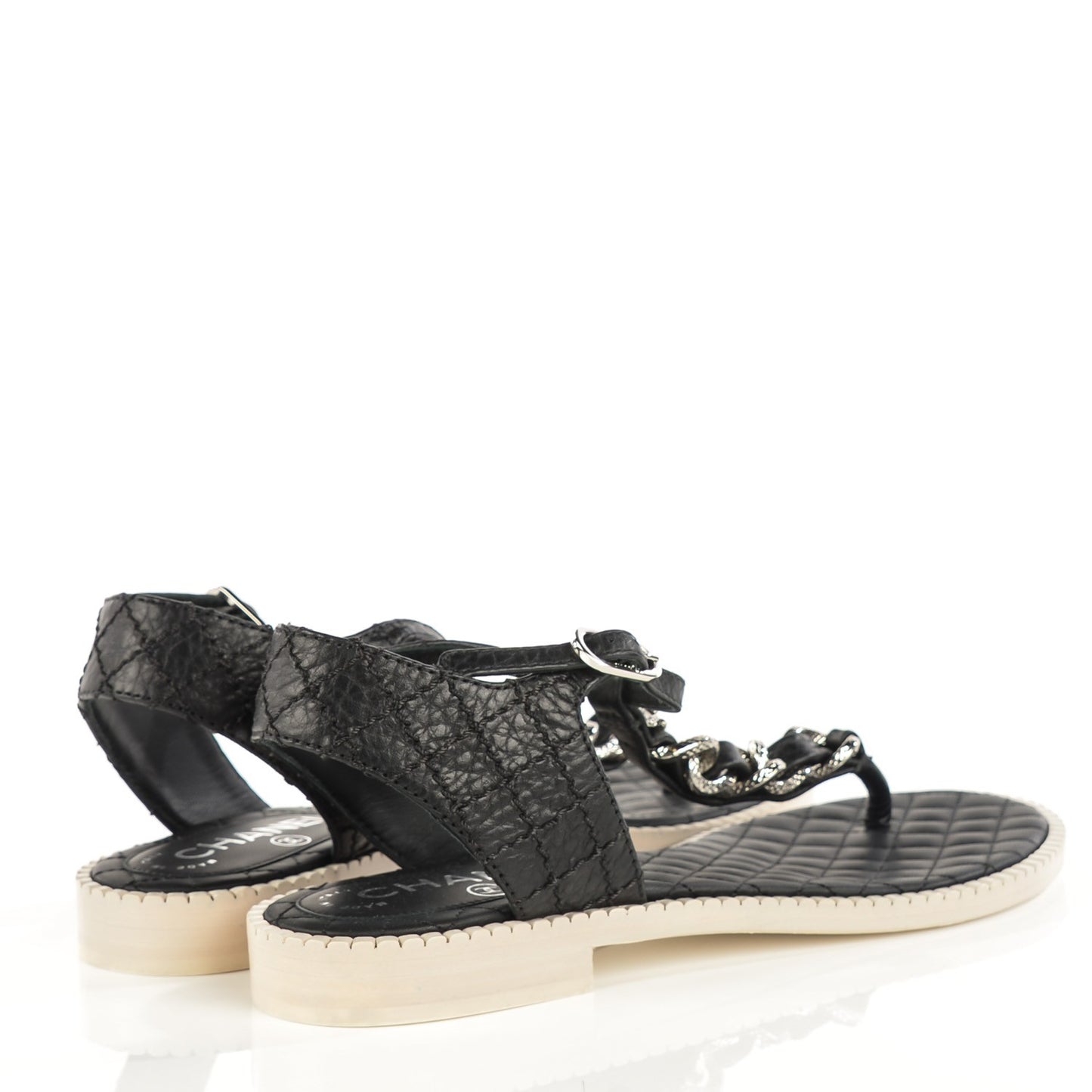 Calfskin CC Chain Thong Sandals 37.5 Black