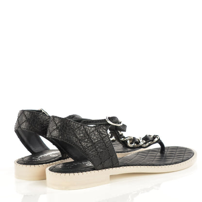 Chanel Calfskin CC Chain Thong Sandals 37.5 Black 4 of 7