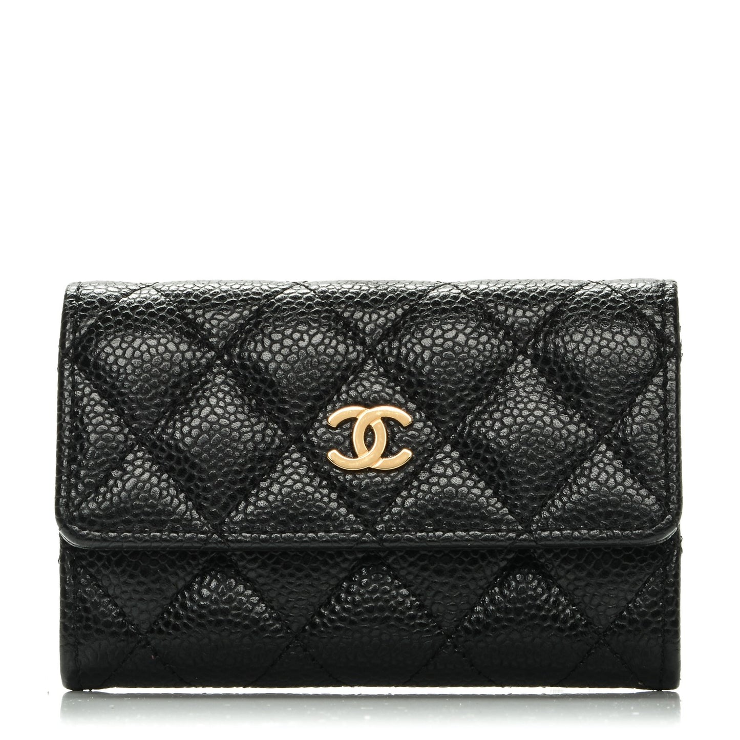 Caviar Quilted Flap Card Holder Black