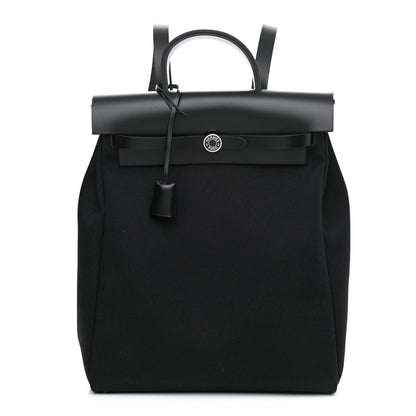 Hermes Military Toile Vache Hunter Herbag a Dos Zip Retourne Backpack Black 3 of 12