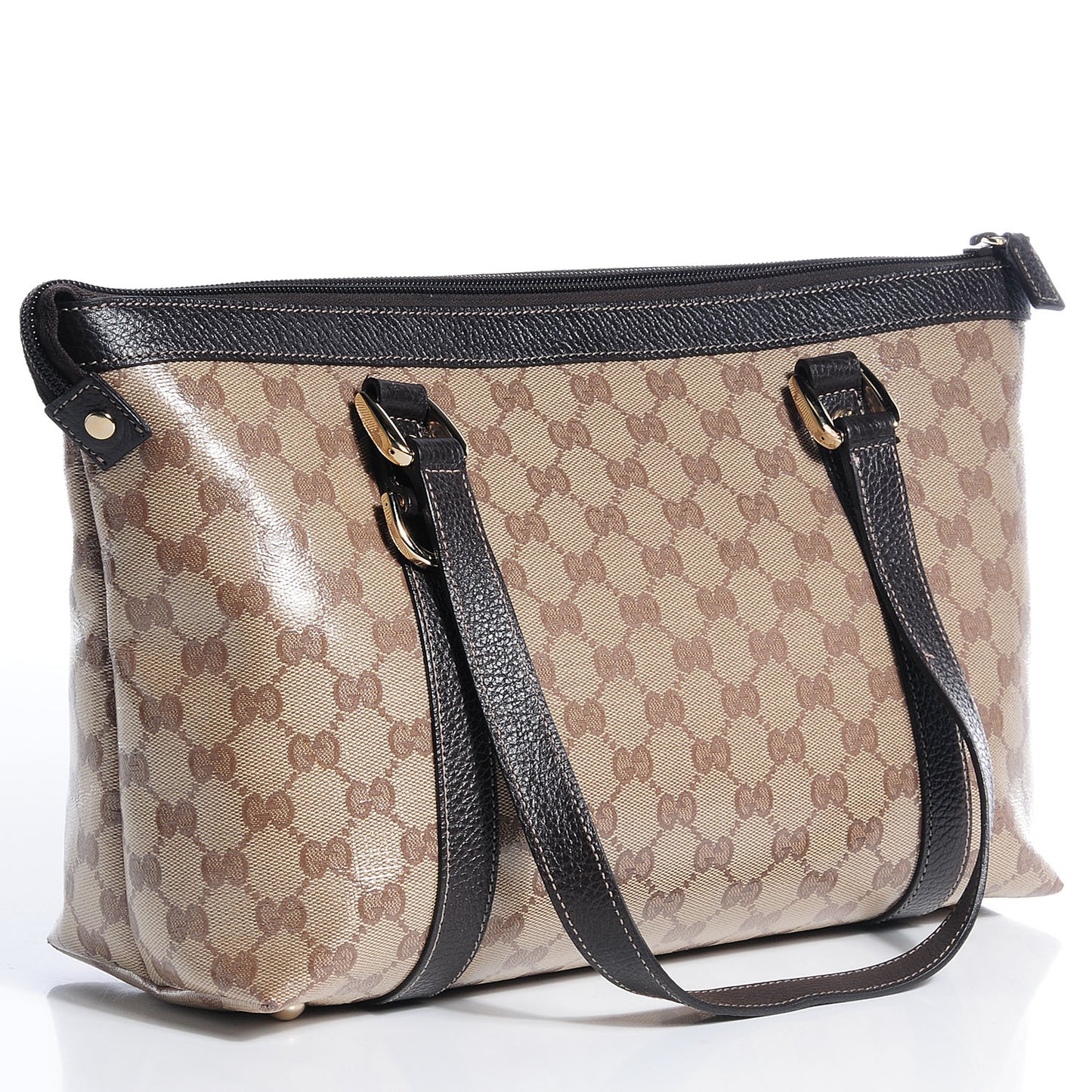 Crystal Monogram Abbey Zippered Tote Dark Brown