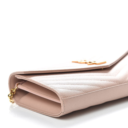 Saint Laurent Grain De Poudre Matelasse Chevron Monogram Chain Wallet Pale Pink 9 of 11