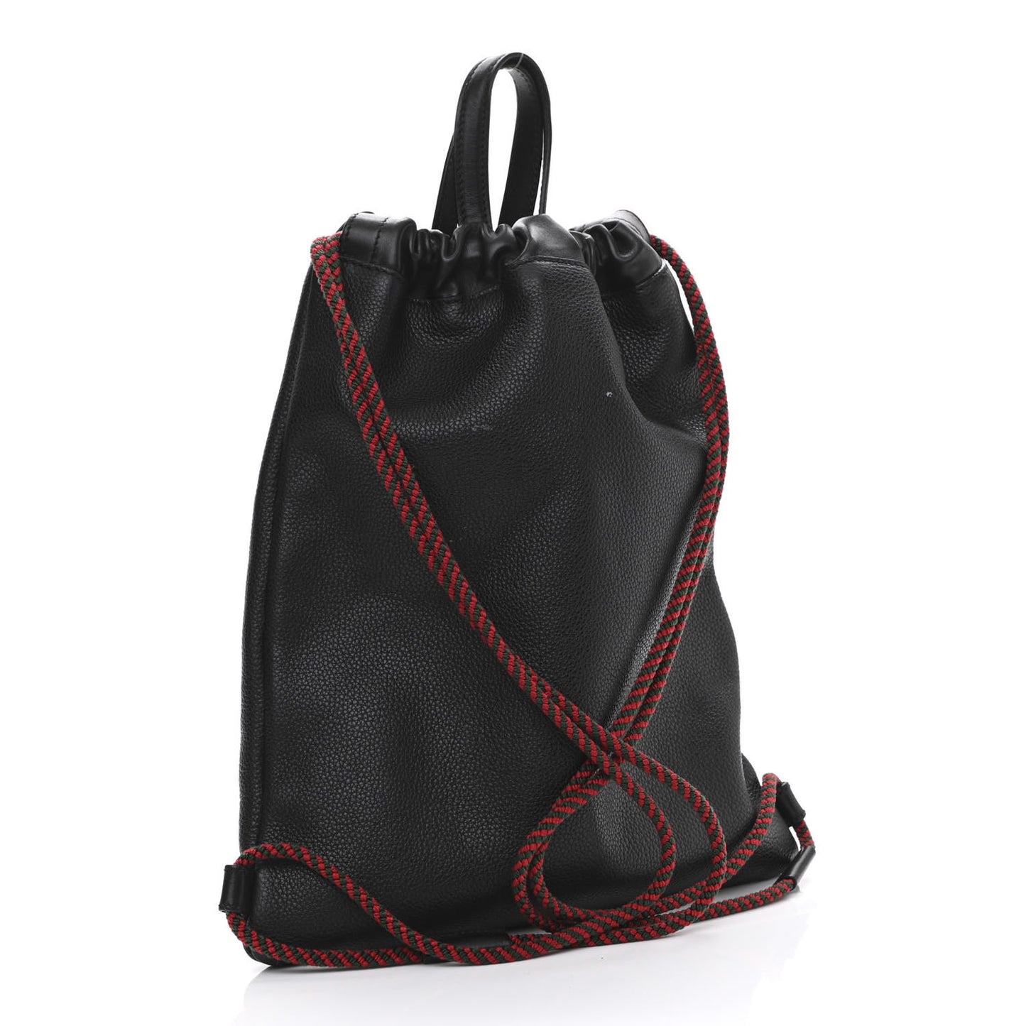 Calfskin Logo Drawstring Backpack Black