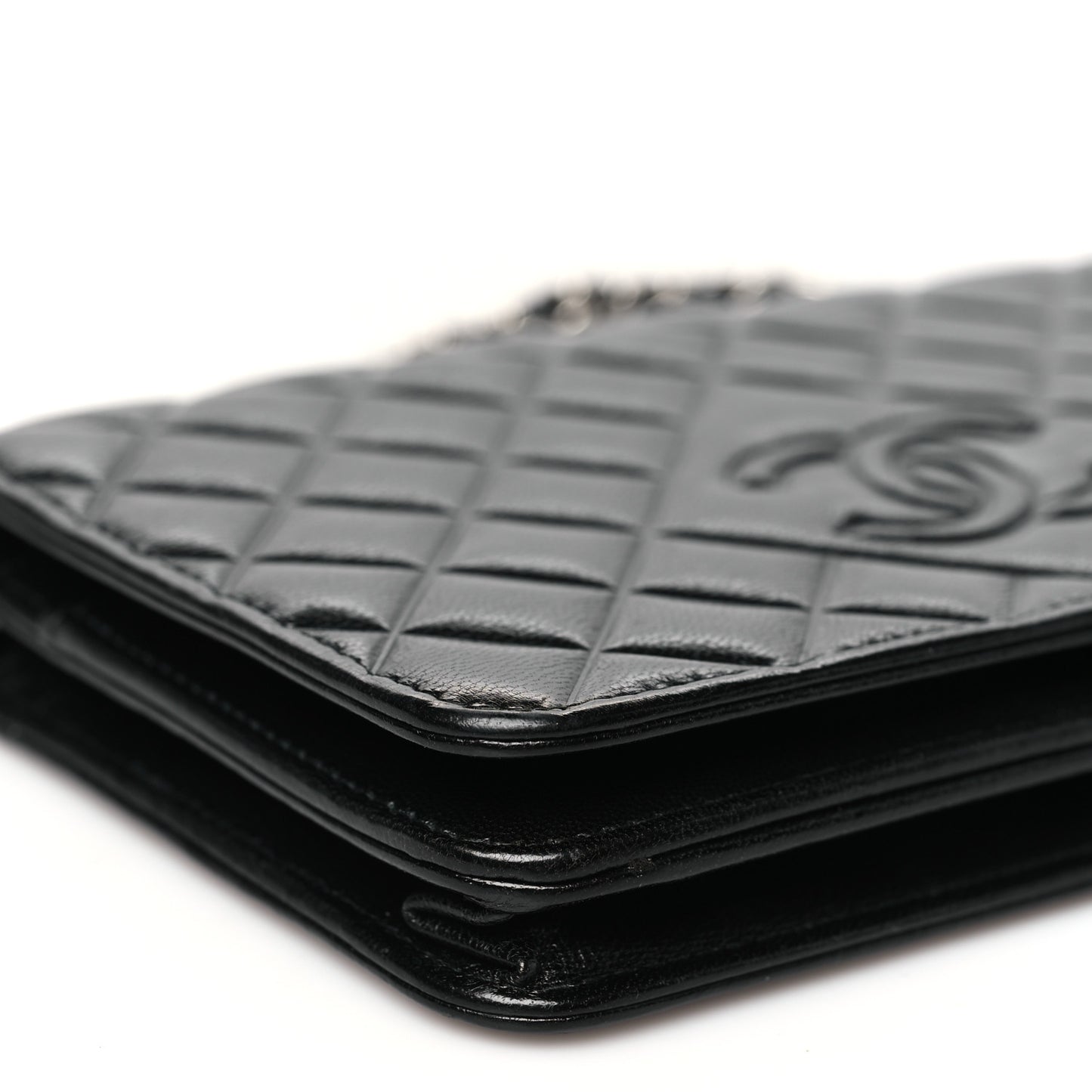 Goatskin Quilted Diamond CC Wallet On Chain WOC Black