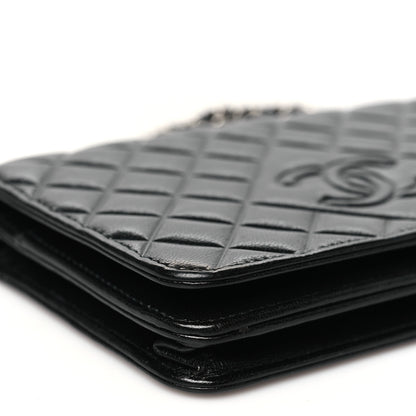 Chanel Goatskin Quilted Diamond CC Wallet On Chain WOC Black 10 of 12