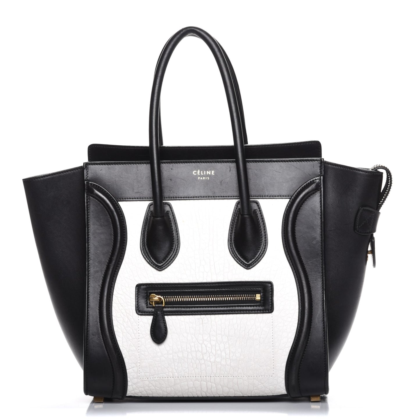 Shrunken Lambskin Micro Bi-Color Luggage Black White
