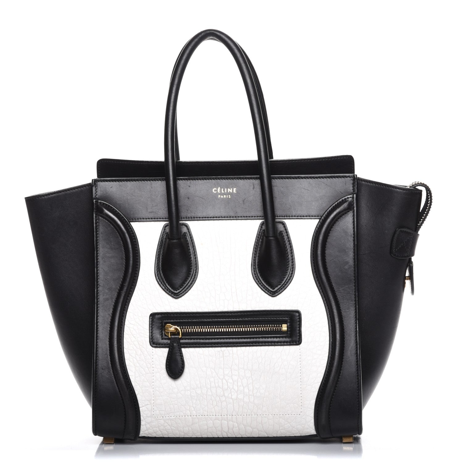 Celine Shrunken Lambskin Micro Bi-Color Luggage Black White 1 of 9