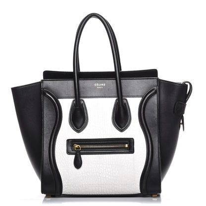 Celine Shrunken Lambskin Micro Bi-Color Luggage Black White 1 of 9