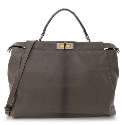 Fendi Goatskin Zucca Large Peekaboo Iconic Satchel Taupe Tobacco Moro Tortora 1 of 14