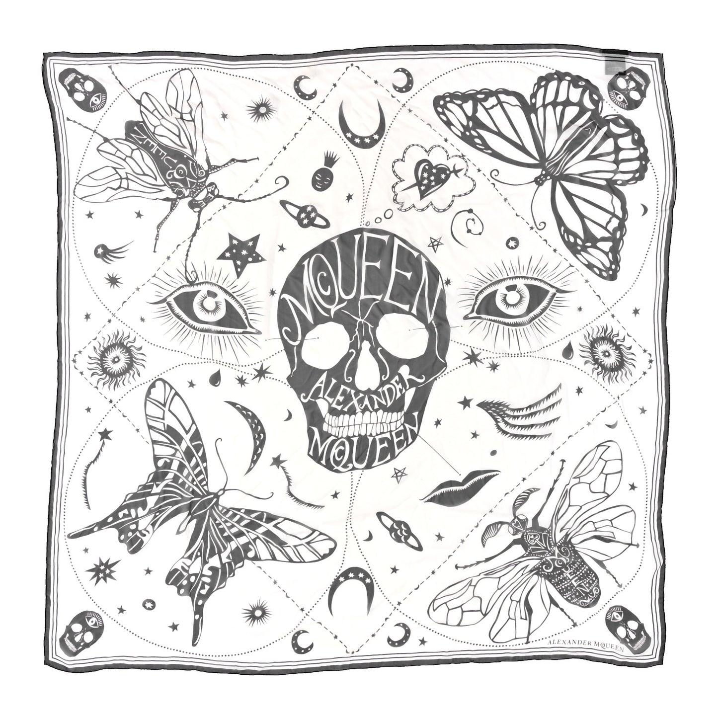 Silk Zodiac Scarf White Black