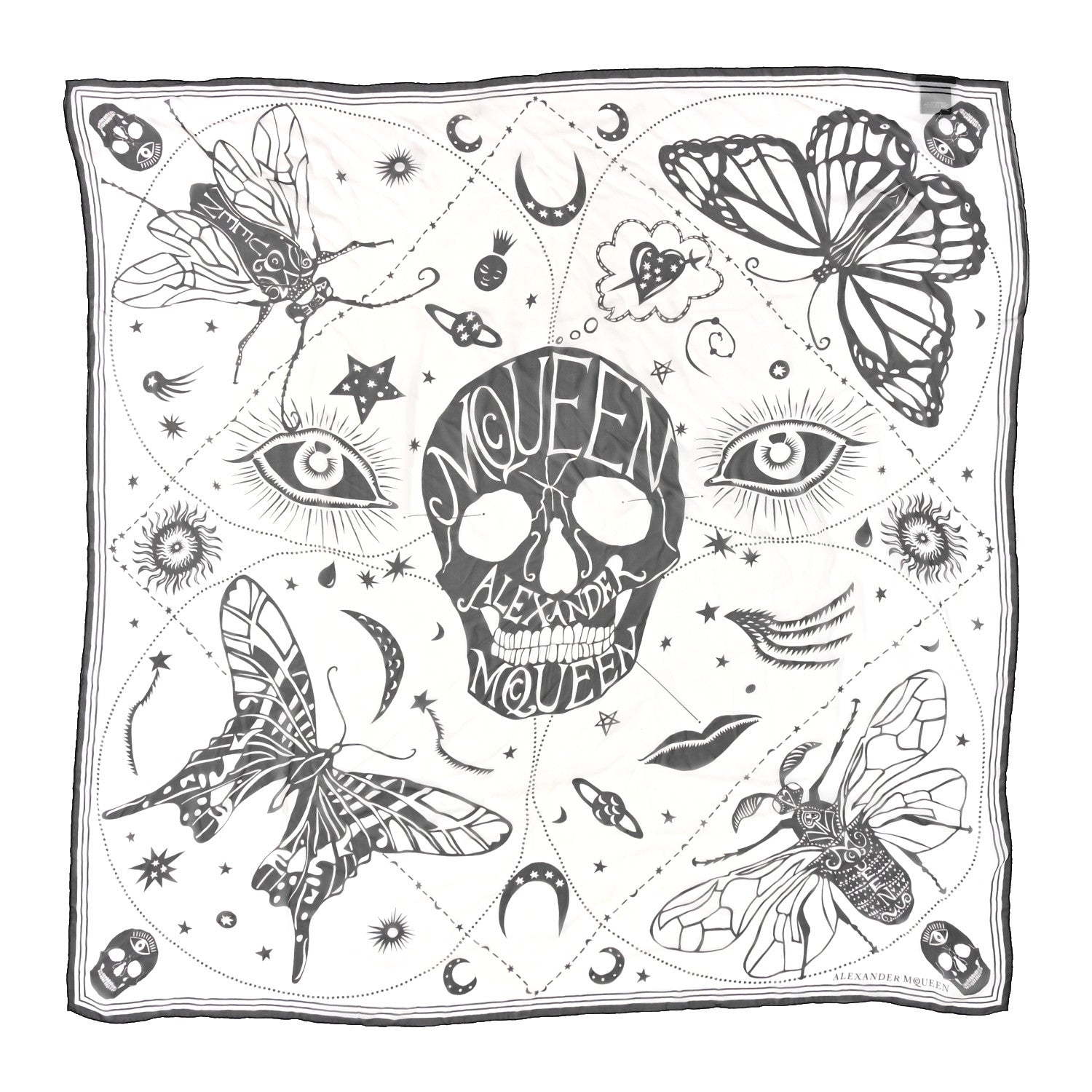 Alexander McQueen Silk Zodiac Scarf White Black 1 of 4