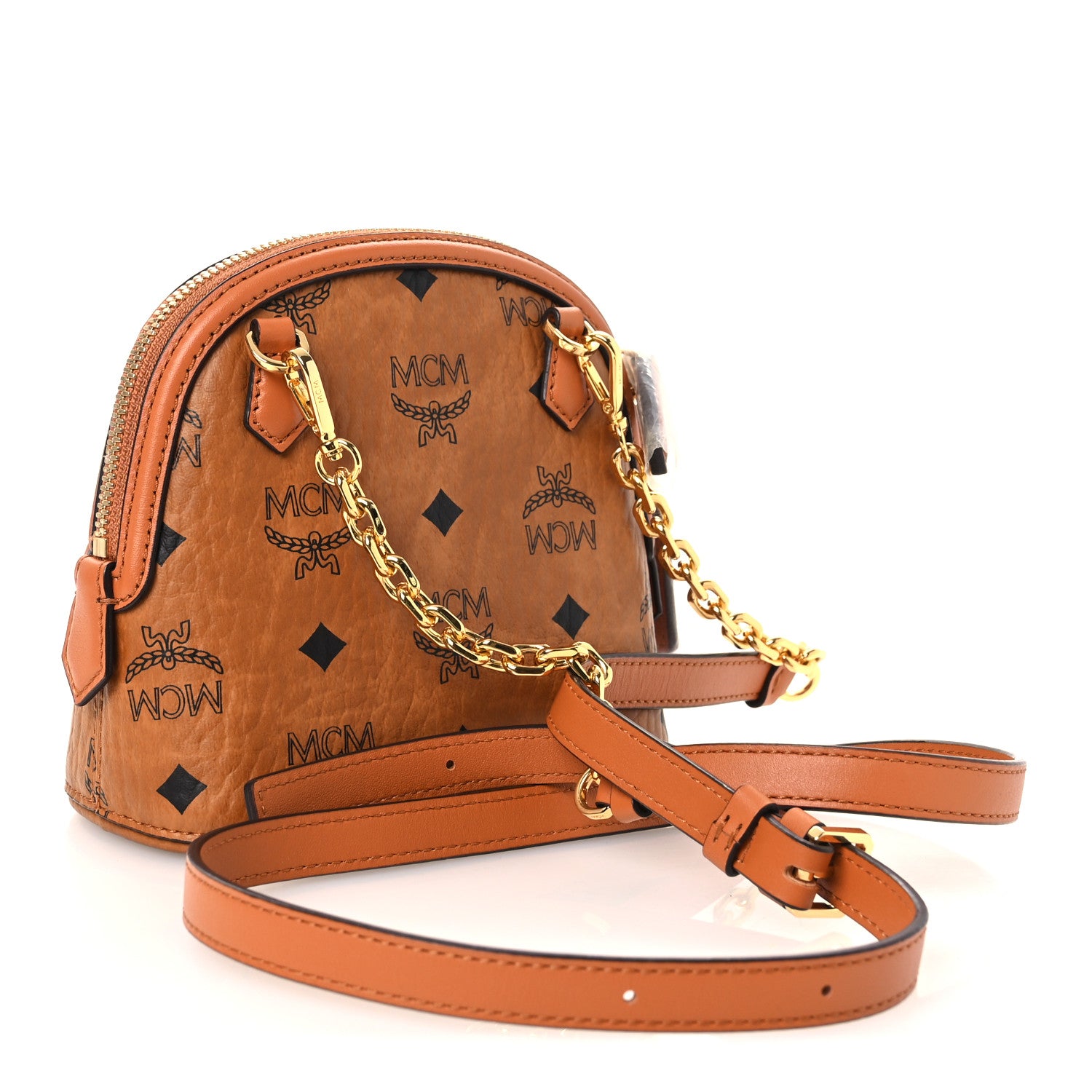 MCM Visetos Mini Anna Crossbody Bag Cognac 3 of 12