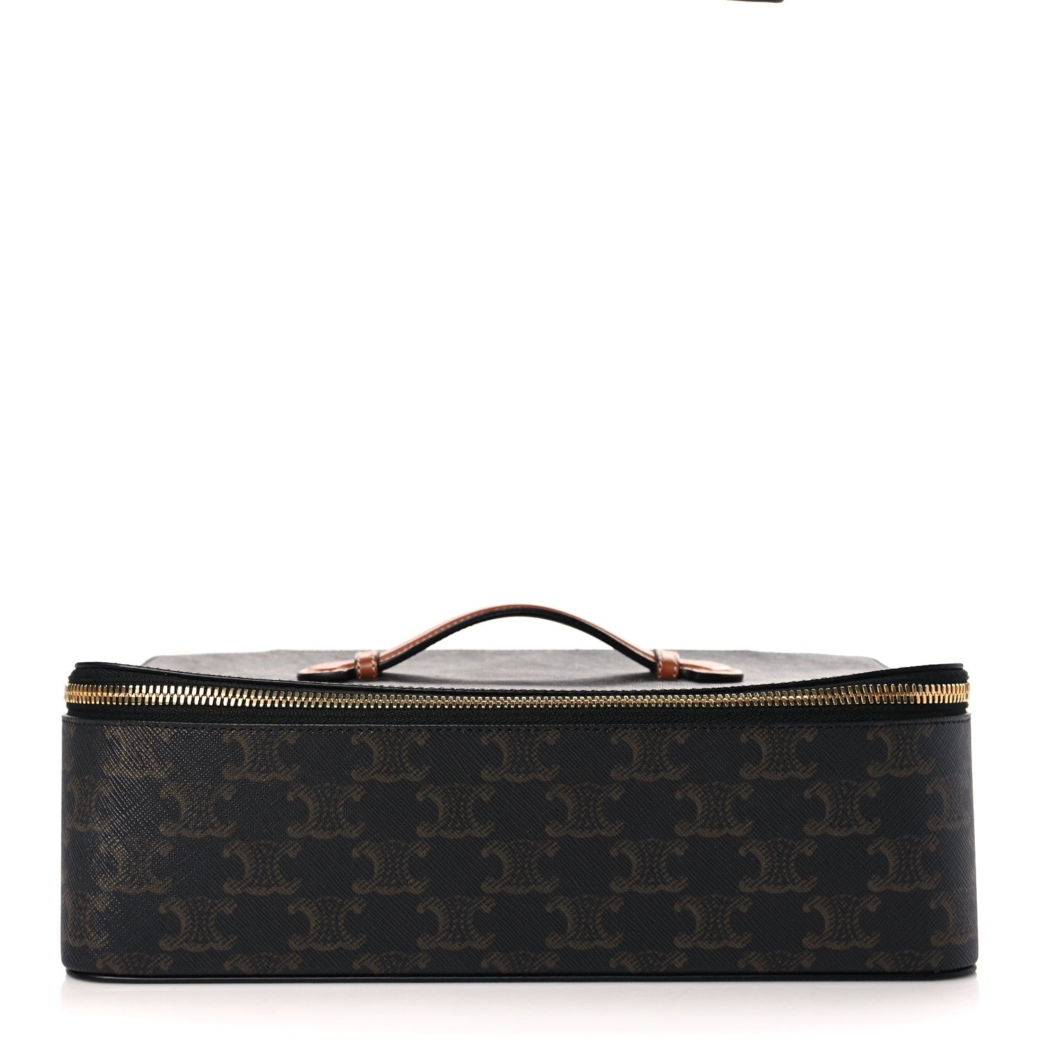 Celine Triomphe Canvas Calfskin Large Top Handle Toiletry Case Tan 1 of 11