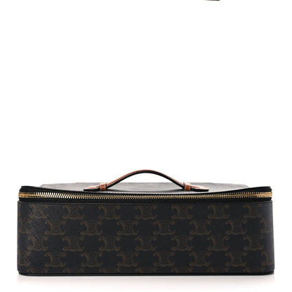 Celine Triomphe Canvas Calfskin Large Top Handle Toiletry Case Tan 1 of 11