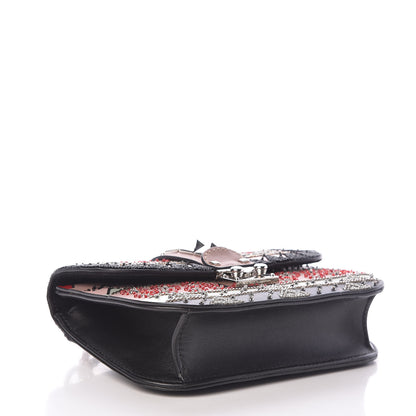 Valentino Garavani Vitello Embroidered Small Glam Lock Rockstud Flap Pink Black 4 of 12