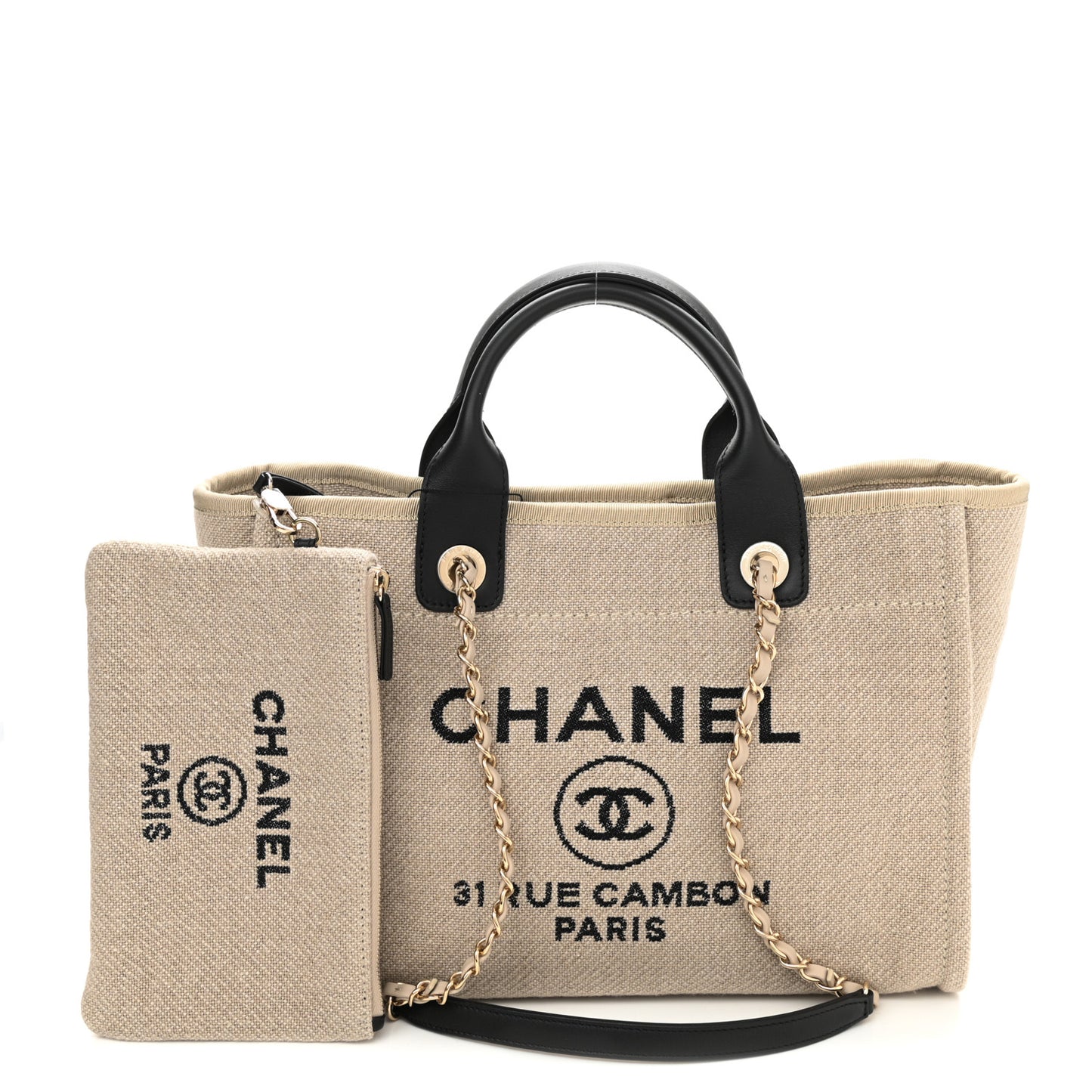Mixed Fibers Small Deauville Tote Beige Black