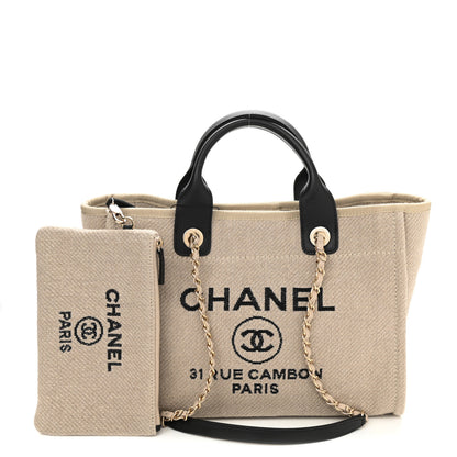Chanel Mixed Fibers Small Deauville Tote Beige Black 1 of 12