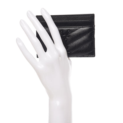Saint Laurent Grain De Poudre Matelasse Chevron Monogram Credit Card Case Black 2 of 8