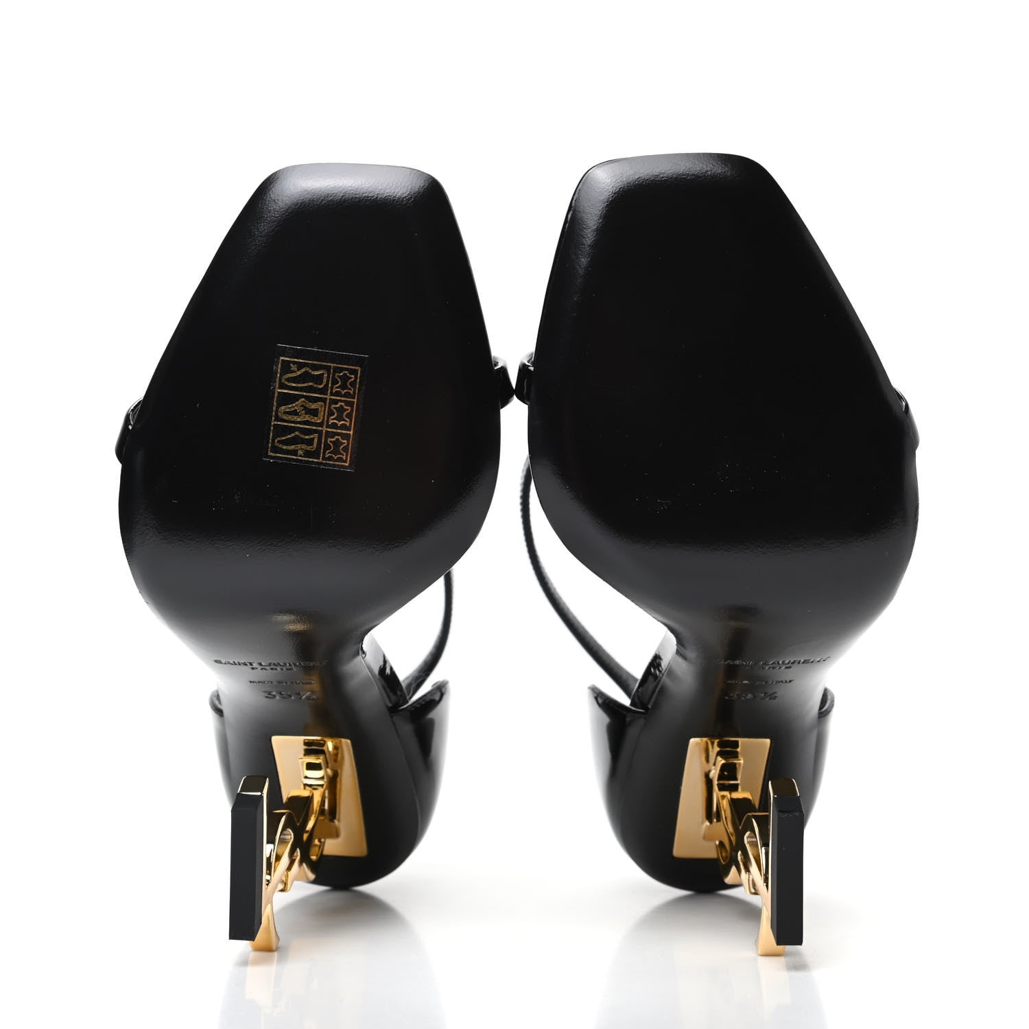 Saint Laurent Patent Calfskin Opyum 110 Sandals 35.5 Black Gold 5 of 8