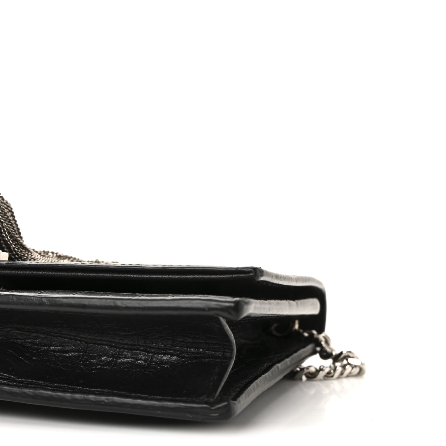 Calfskin Crocodile Embossed Kate Monogram Tassel Chain Wallet Black Black