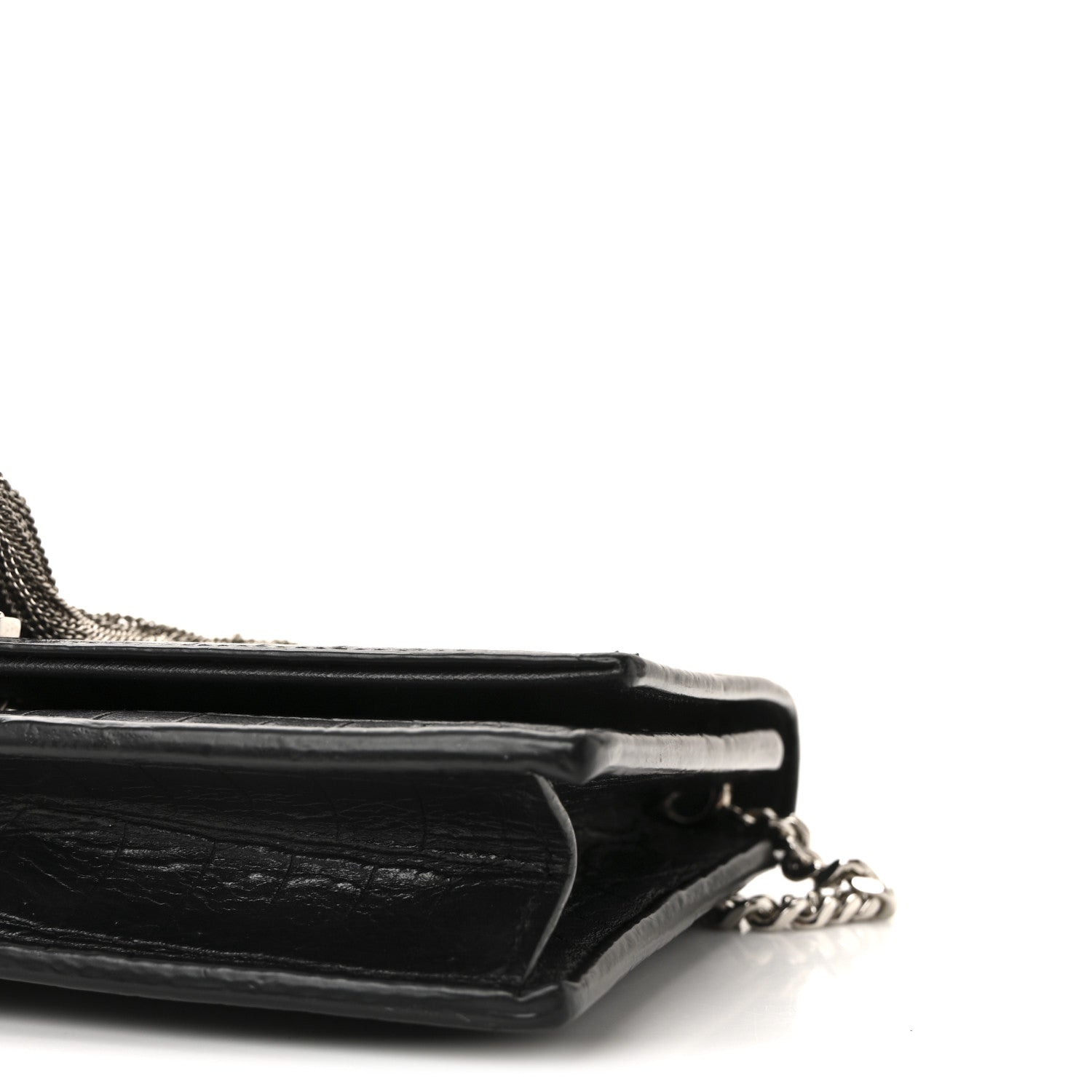 Saint Laurent Calfskin Crocodile Embossed Kate Monogram Tassel Chain Wallet Black Black 9 of 9