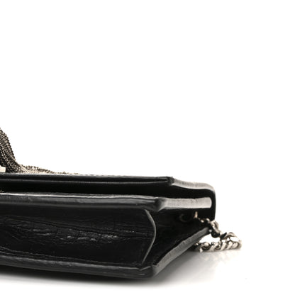 Saint Laurent Calfskin Crocodile Embossed Kate Monogram Tassel Chain Wallet Black Black 9 of 9