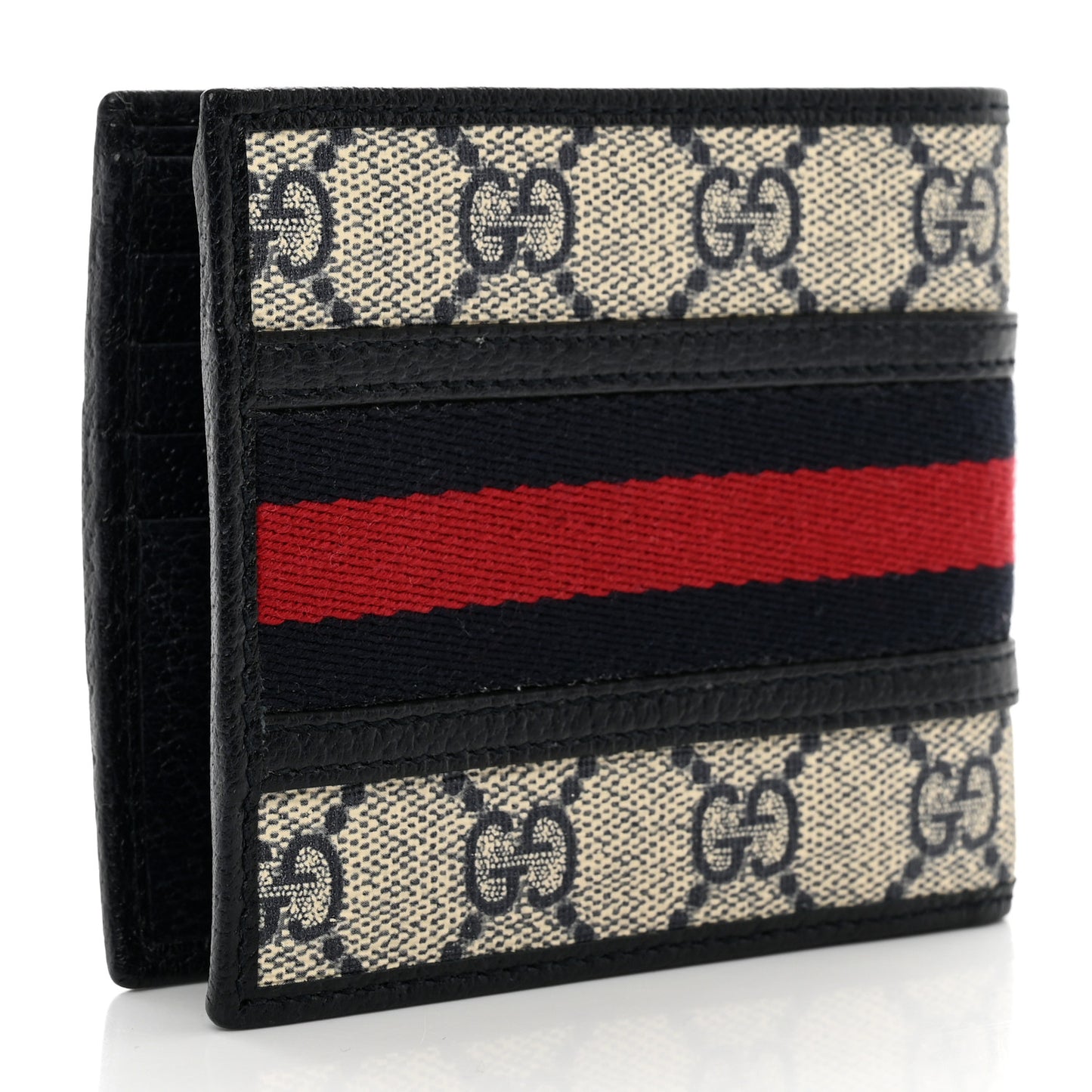 GG Supreme Monogram Web Mens Ophidia Bi-Fold Coin Wallet Beige Blue