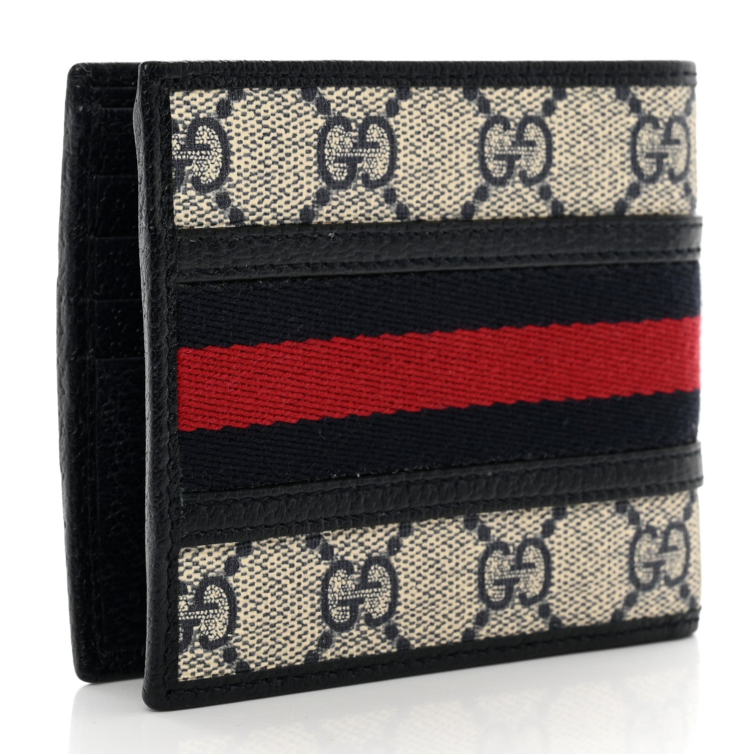 Gucci GG Supreme Monogram Web Mens Ophidia Bi-Fold Coin Wallet Beige Blue 3 of 7