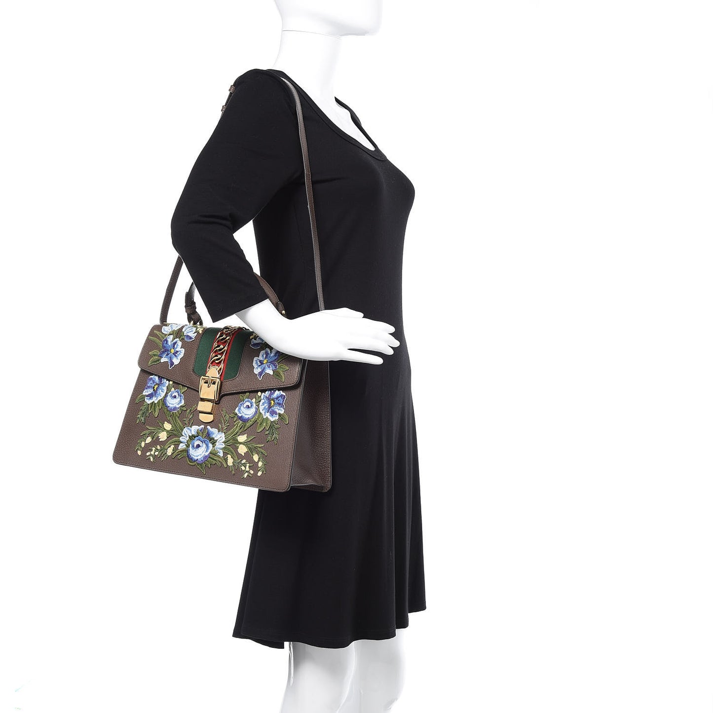 Calfskin Embroidered Medium Sylvie Top Handle Bag New Acero Multicolor