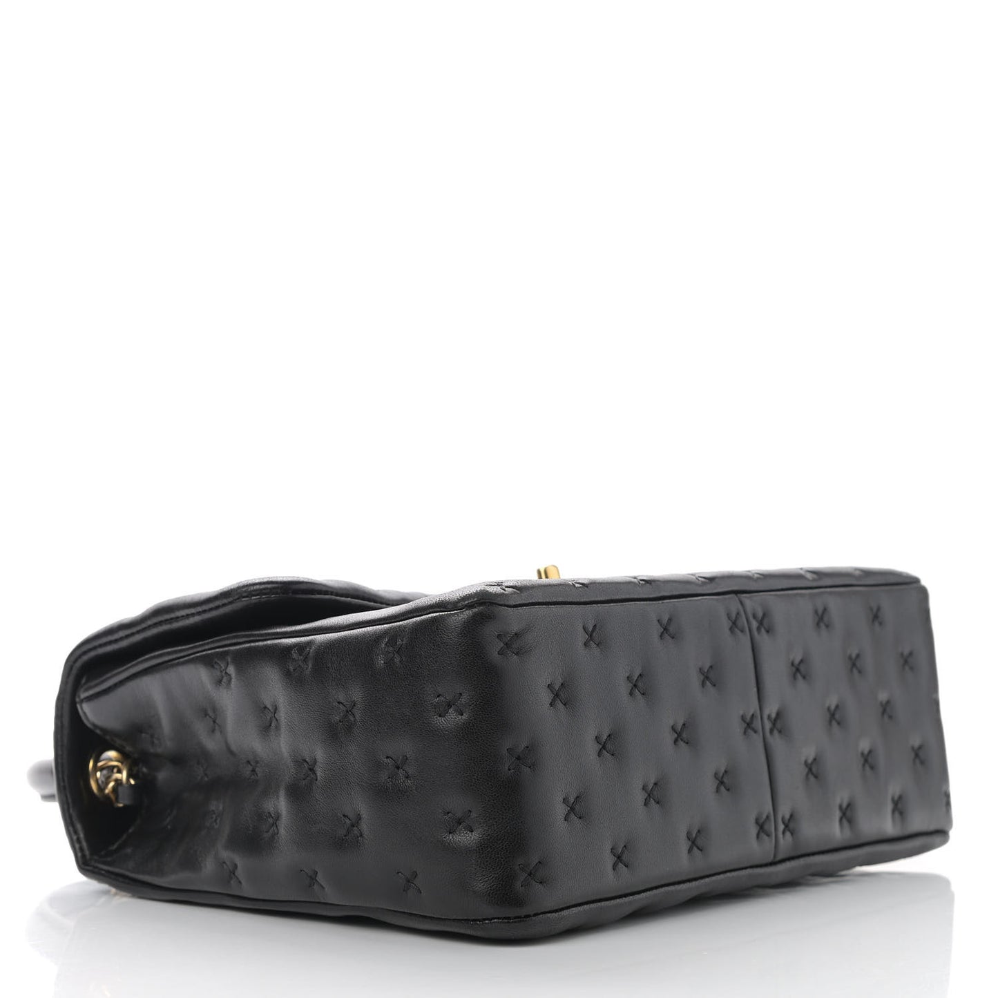 Lambskin Cross Stitch Small Coco Handle Flap Dark Black