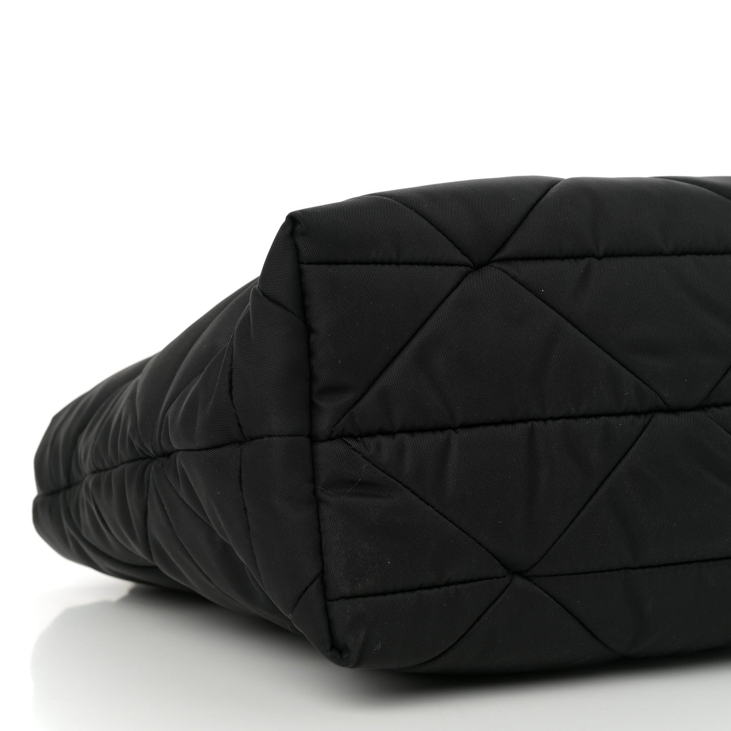 Re-Nylon Nappa Triangle Quilted Padded Double Handled Zip Pocket Tote Black