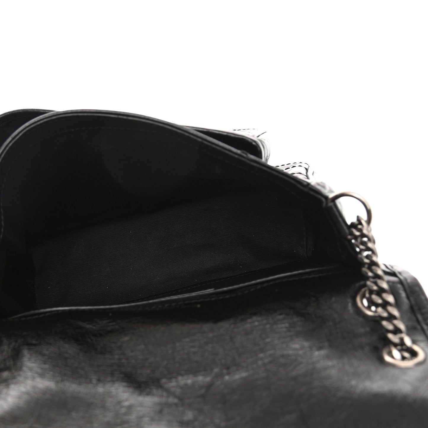 Crinkled Lambskin Matelasse Monogram Baby Niki Chain Satchel Black