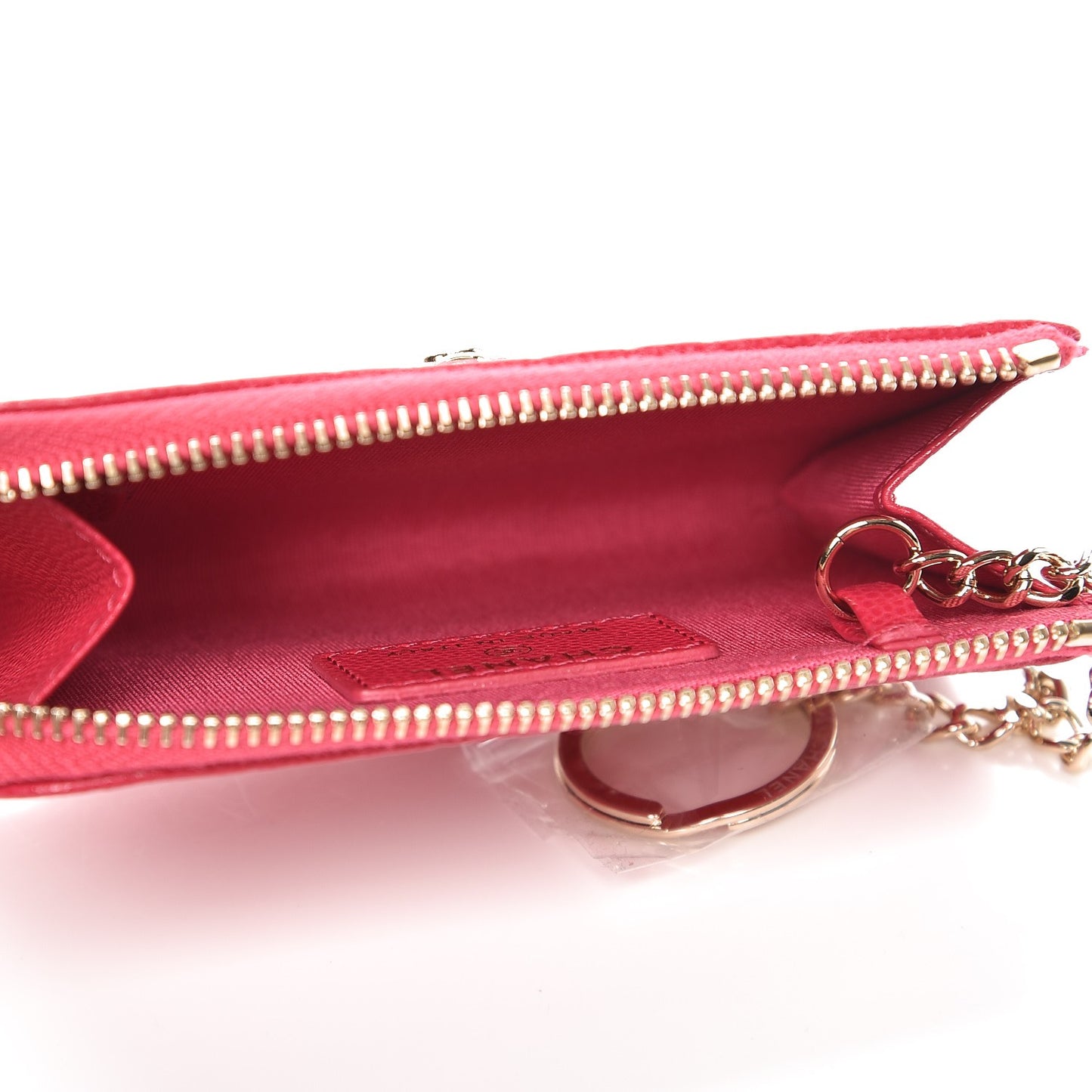 Caviar Camellia Embossed Key Holder Case Fuchsia