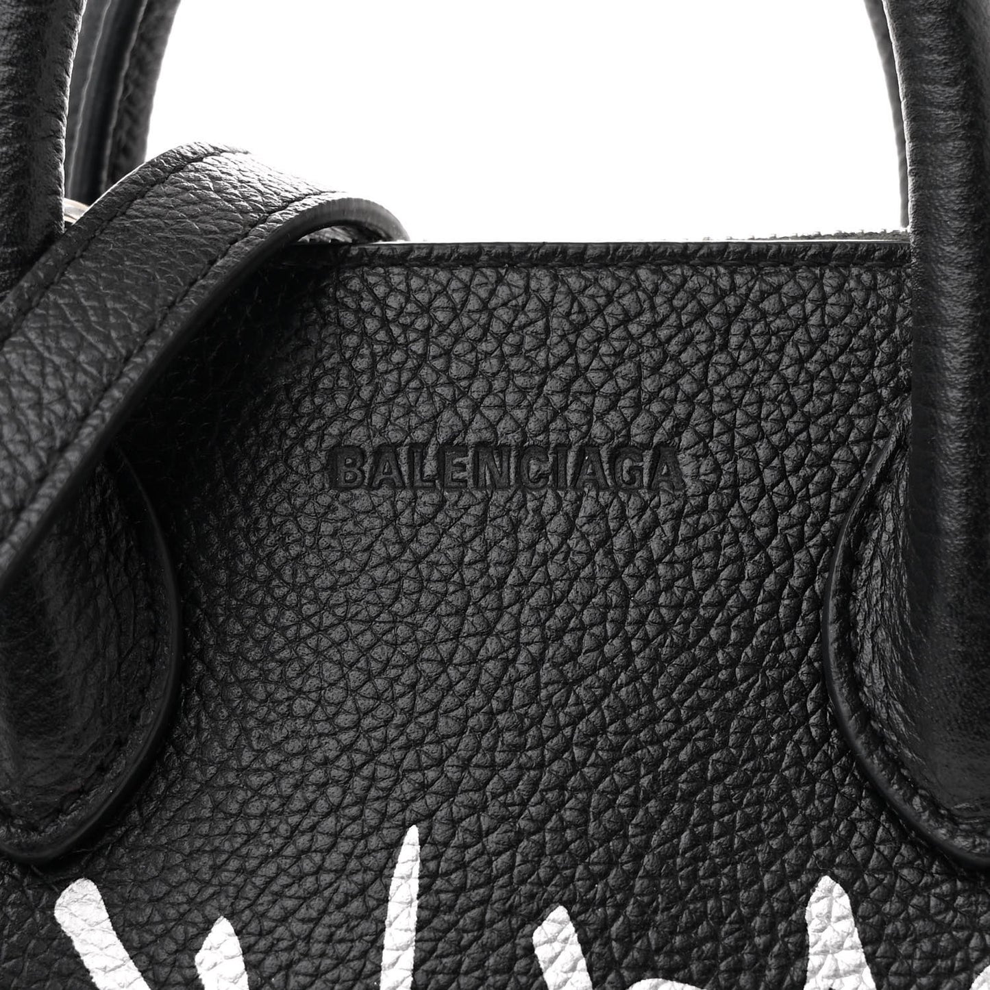Grained Calfskin Graffiti Print Logo XXS Ville Top Handle Bag Black Silver