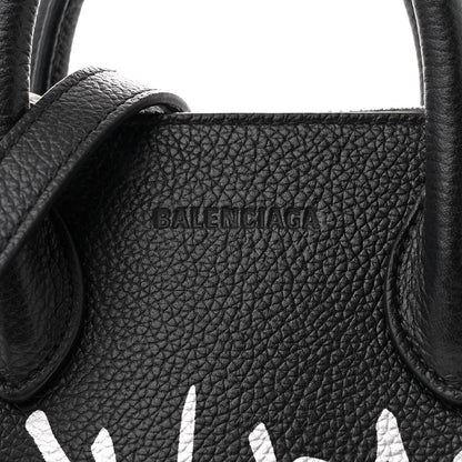 Balenciaga Grained Calfskin Graffiti Print Logo XXS Ville Top Handle Bag Black Silver 7 of 11