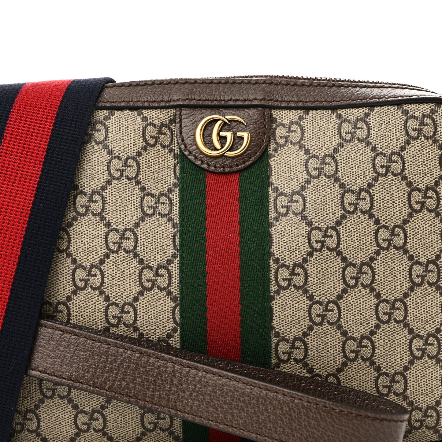 GG Supreme Monogram Textured Dollar Calfskin Web Ophidia Wristlet Shoulder Bag Beige Ebony New Acero