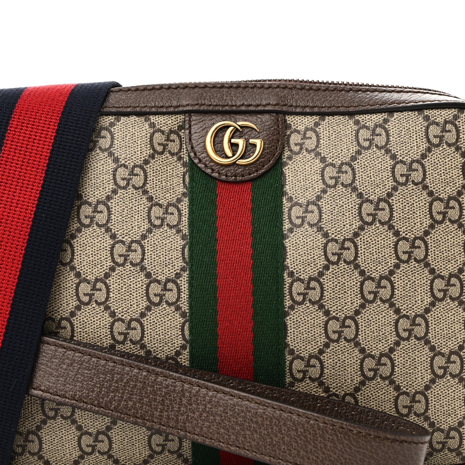 Gucci GG Supreme Monogram Textured Dollar Calfskin Web Ophidia Wristlet Shoulder Bag Beige Ebony New Acero 7 of 9