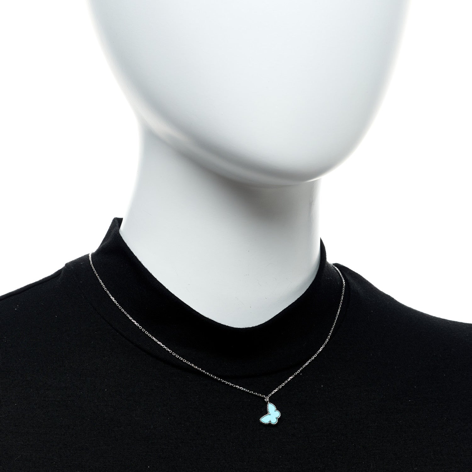 Van Cleef & Arpels 18K White Gold Turquoise Sweet Alhambra Butterfly Pendant Necklace 2 of 6