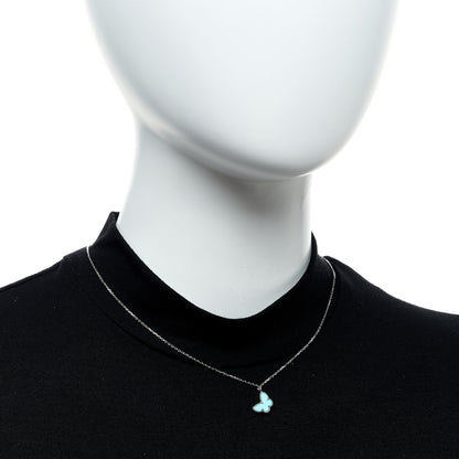 Van Cleef & Arpels 18K White Gold Turquoise Sweet Alhambra Butterfly Pendant Necklace 2 of 6