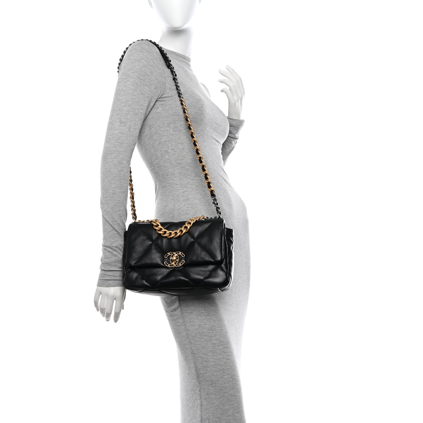 Lambskin Quilted Medium Chanel 19 Flap Black