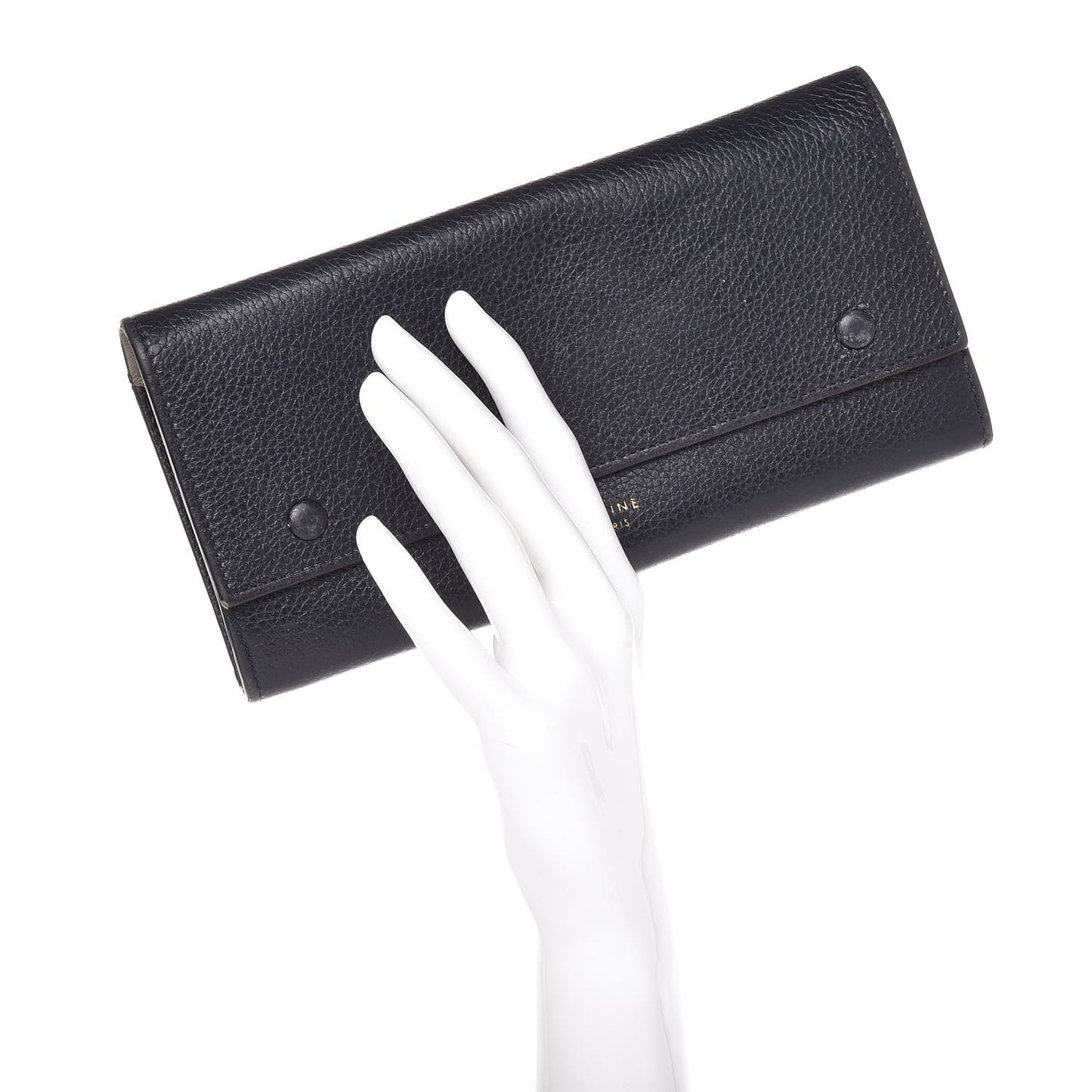 Drummed Calfskin Large Multifunction Flap Wallet Black