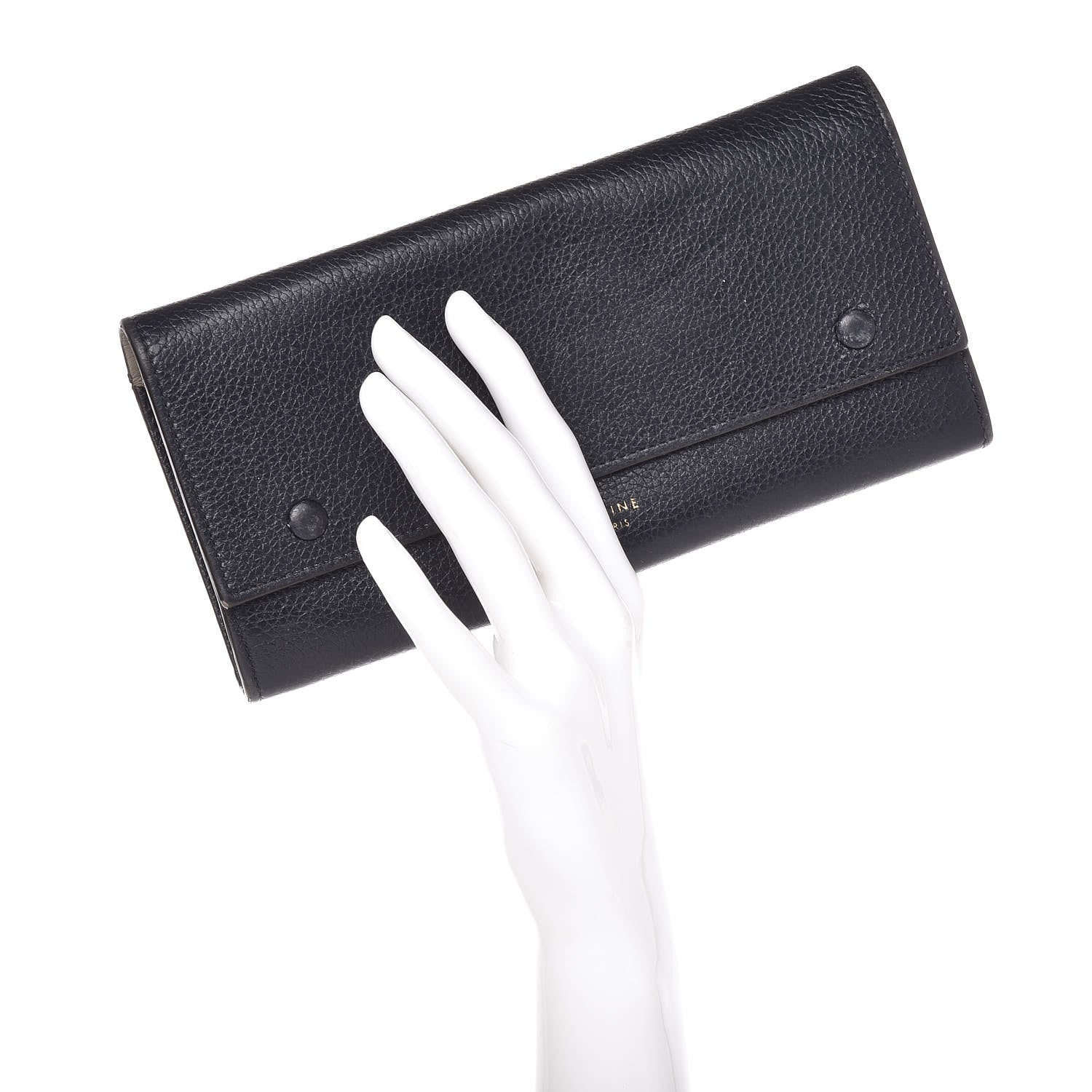 Celine Drummed Calfskin Large Multifunction Flap Wallet Black 2 of 13