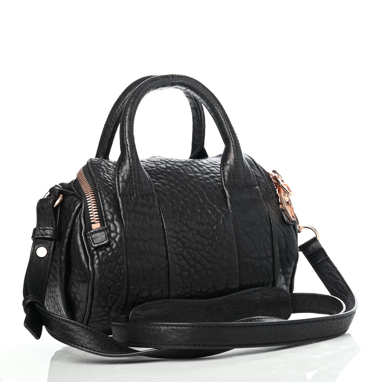 Pebbled Lambskin Mini Rockie Black Rose Gold Hardware